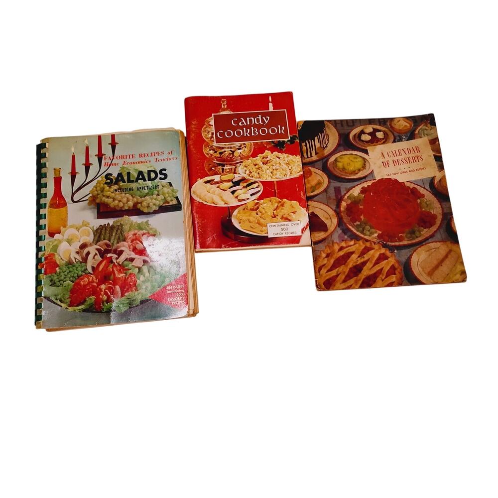 Lot of 3 Vintage Cookbooks Calendar of Desserts Candy Cookbook Salads Appetizers